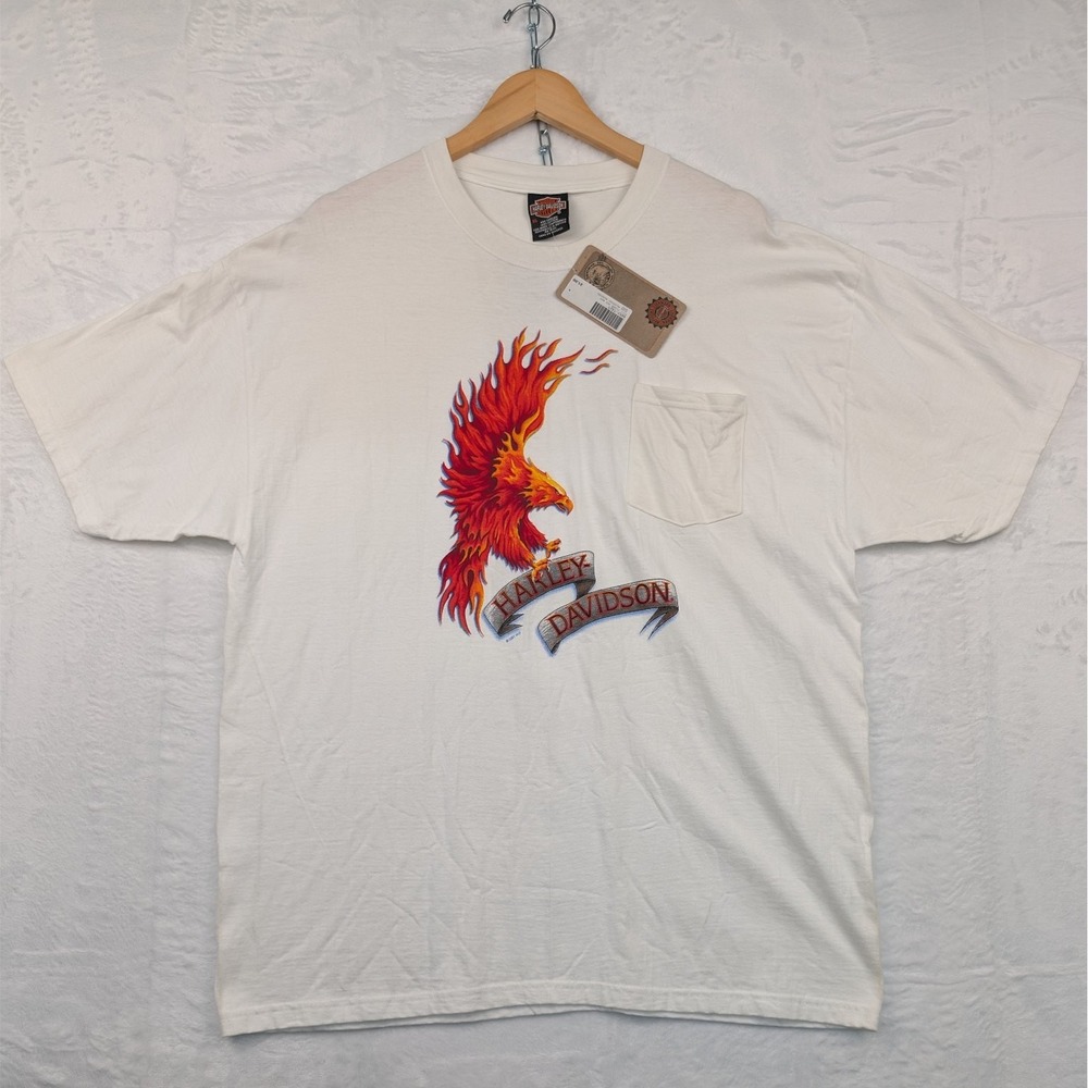 NWT‎ VTG Harley Davidson T Shirt Mens XL White Flaming Eagle St Petersburg Y2K